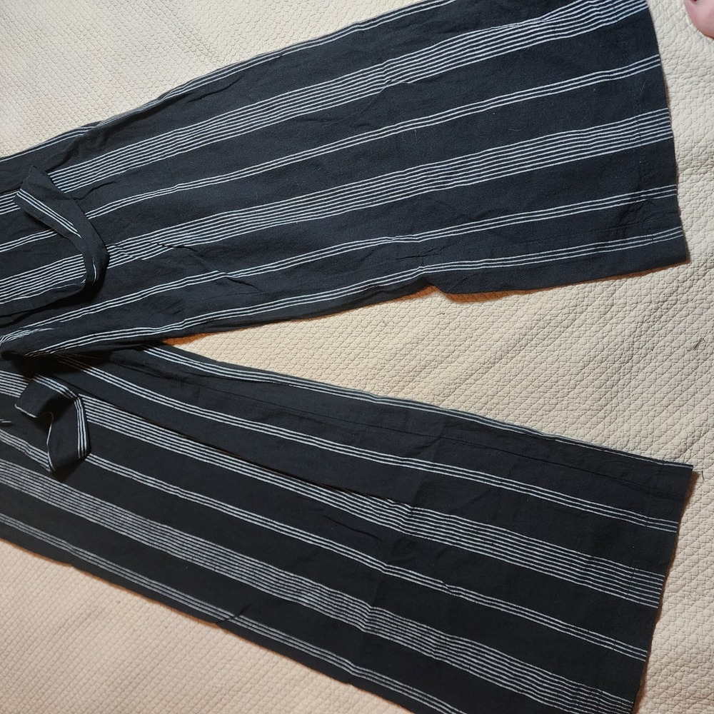 A New Day Linen Blend Wide Leg Pants Black White Stripe Pull-On Women's XS - Picture 4 of 15